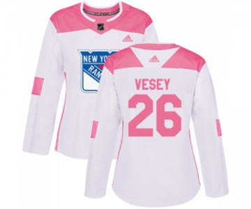 Women Adidas New York Rangers #26 Jimmy Vesey Authentic White Pink Fashion NHL Jersey