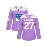 Women Adidas New York Rangers #27 Ryan McDonagh Purple Authentic Fights Cancer Stitched NHL Jersey