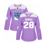 Women Adidas New York Rangers #28 Chris Bigras Authentic Purple Fights Cancer Practice NHL Jersey