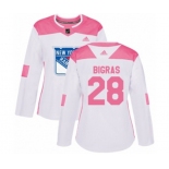 Women Adidas New York Rangers #28 Chris Bigras Authentic White Pink Fashion NHL Jersey