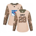 Women Adidas New York Rangers #28 Paul Carey Authentic Camo Veterans Day Practice NHL Jersey