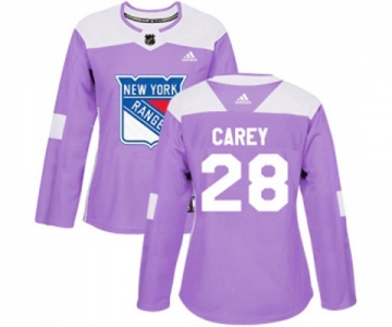 Women Adidas New York Rangers #28 Paul Carey Authentic Purple Fights Cancer Practice NHL Jersey