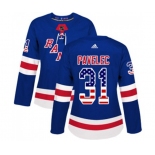 Women Adidas New York Rangers #31 Ondrej Pavelec Authentic Royal Blue USA Flag Fashion NHL Jersey