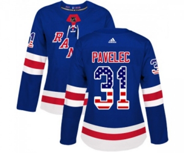 Women Adidas New York Rangers #31 Ondrej Pavelec Authentic Royal Blue USA Flag Fashion NHL Jersey