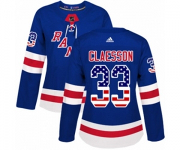 Women Adidas New York Rangers #33 Fredrik Claesson Authentic Royal Blue USA Flag Fashion NHL Jersey