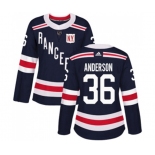 Women Adidas New York Rangers #36 Glenn Anderson Authentic Navy Blue 2018 Winter Classic NHL Jersey