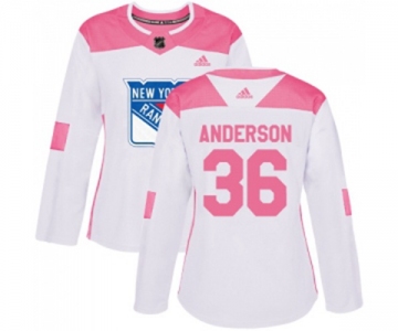 Women Adidas New York Rangers #36 Glenn Anderson Authentic White Pink Fashion NHL Jersey