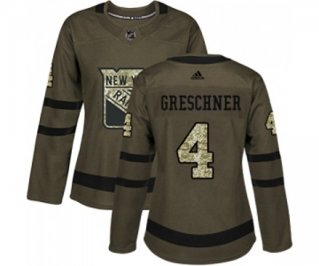 Women Adidas New York Rangers #4 Ron Greschner Authentic Green Salute to Service NHL Jersey