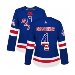 Women Adidas New York Rangers #4 Ron Greschner Authentic Royal Blue USA Flag Fashion NHL Jersey