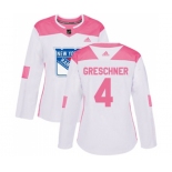 Women Adidas New York Rangers #4 Ron Greschner Authentic White Pink Fashion NHL Jersey