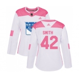 Women Adidas New York Rangers #42 Brendan Smith Authentic White Pink Fashion NHL Jersey