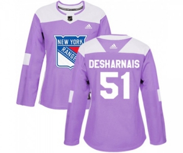 Women Adidas New York Rangers #51 David Desharnais Authentic Purple Fights Cancer Practice NHL Jersey