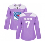 Women Adidas New York Rangers #7 Rod Gilbert Authentic Purple Fights Cancer Practice NHL Jersey