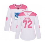 Women Adidas New York Rangers #72 Filip Chytil Authentic White Pink Fashion NHL Jersey