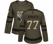 Women Adidas New York Rangers #77 Phil Esposito Authentic Green Salute to Service NHL Jersey