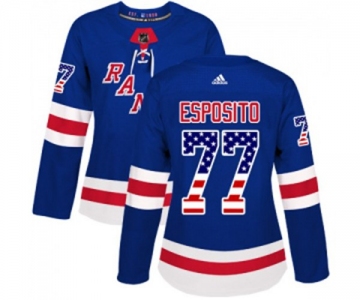 Women Adidas New York Rangers #77 Phil Esposito Authentic Royal Blue USA Flag Fashion NHL Jersey