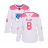 Women Adidas New York Rangers #8 Kevin Klein Authentic White Pink Fashion NHL Jersey