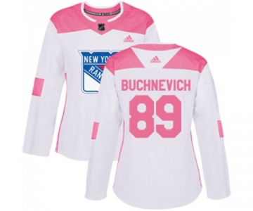 Women Adidas New York Rangers #89 Pavel Buchnevich Authentic White Pink Fashion NHL Jersey