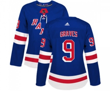 Women Adidas New York Rangers #9 Adam Graves Authentic Royal Blue Home NHL Jersey