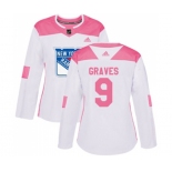 Women Adidas New York Rangers #9 Adam Graves Authentic White Pink Fashion NHL Jersey