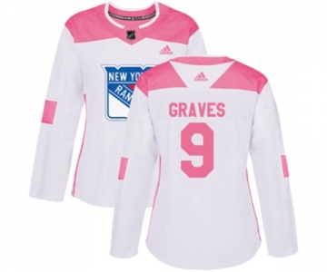 Women Adidas New York Rangers #9 Adam Graves Authentic White Pink Fashion NHL Jersey