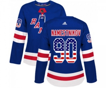 Women Adidas New York Rangers #90 Vladislav Namestnikov Authentic Royal Blue USA Flag Fashion NHL Jersey