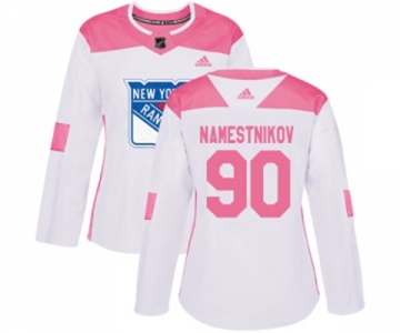 Women Adidas New York Rangers #90 Vladislav Namestnikov Authentic White Pink Fashion NHL Jersey