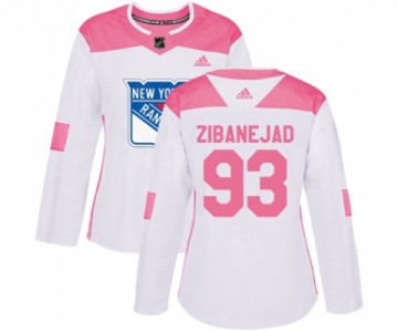 Women Adidas New York Rangers #93 Mika Zibanejad Authentic White Pink Fashion NHL Jersey