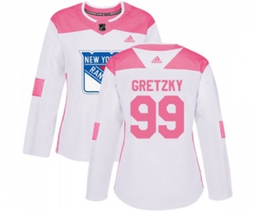 Women Adidas New York Rangers #99 Wayne Gretzky Authentic White Pink Fashion NHL Jersey