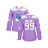 Women Adidas New York Rangers #99 Wayne Gretzky Purple Authentic Fights Cancer Stitched NHL Jersey