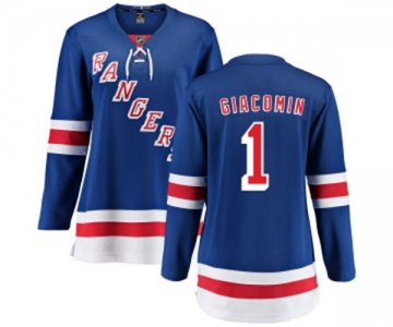 Women New York Rangers #1 Eddie Giacomin Fanatics Branded Royal Blue Home Breakaway NHL Jersey