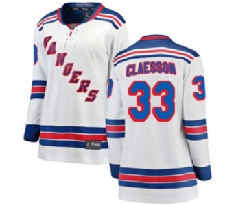 Women New York Rangers #33 Fredrik Claesson Fanatics Branded White Away Breakaway NHL Jersey