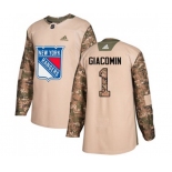 Youth Adidas New York Rangers #1 Eddie Giacomin Authentic Camo Veterans Day Practice NHL Jersey