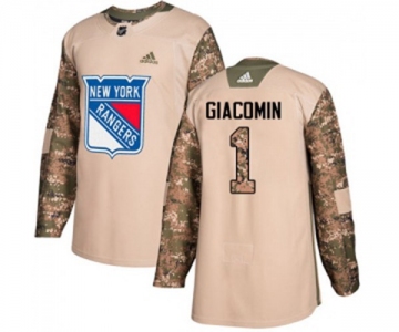 Youth Adidas New York Rangers #1 Eddie Giacomin Authentic Camo Veterans Day Practice NHL Jersey