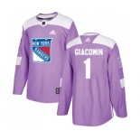 Youth Adidas New York Rangers #1 Eddie Giacomin Authentic Purple Fights Cancer Practice NHL Jersey