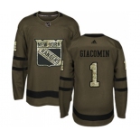 Youth Adidas New York Rangers #1 Eddie Giacomin Premier Green Salute to Service NHL Jersey