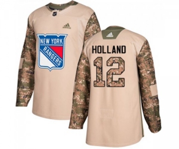 Youth Adidas New York Rangers #12 Peter Holland Authentic Camo Veterans Day Practice NHL Jersey