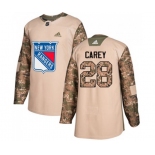 Youth Adidas New York Rangers #28 Paul Carey Authentic Camo Veterans Day Practice NHL Jersey