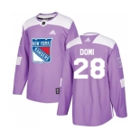 Youth Adidas New York Rangers #28 Tie Domi Authentic Purple Fights Cancer Practice NHL Jersey