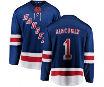 Youth New York Rangers #1 Eddie Giacomin Fanatics Branded Royal Blue Home Breakaway NHL Jersey