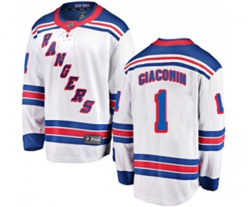 Youth New York Rangers #1 Eddie Giacomin Fanatics Branded White Away Breakaway NHL Jersey