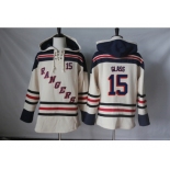 Men's New York Rangers #15 Tanner Glass Cream Sawyer Hooded Sweatshirt Stitched NHL Jersey