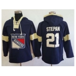 Men's New York Rangers #21 Derek Stepan Navy Blue Pullover Hoodie Stitched NHL Jersey