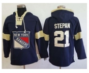 Men's New York Rangers #21 Derek Stepan Navy Blue Pullover Hoodie Stitched NHL Jersey