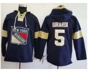 Men's New York Rangers #5 Dan Girardi Navy Blue Pullover Hoodie Stitched NHL Jersey