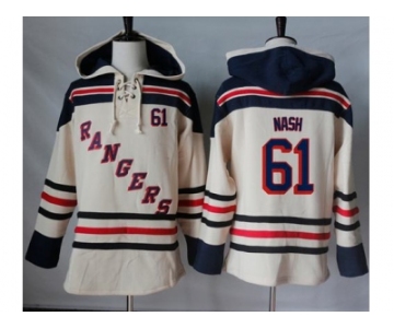 Men's New York Rangers #61 Rick Nash Cream Sawyer Hooded Sweatshirt Stitched NHL Jersey