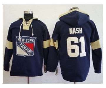 Men's New York Rangers #61 Rick Nash Navy Blue Pullover Hoodie Stitched NHL Jersey