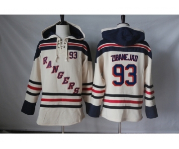 Men's New York Rangers #93 Mika Zibanejad Cream Sawyer Hooded Sweatshirt Stitched NHL Jersey