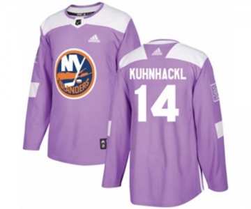 Adidas New York Islanders #14 Tom Kuhnhackl Authentic Purple Fights Cancer Practice NHL Jersey