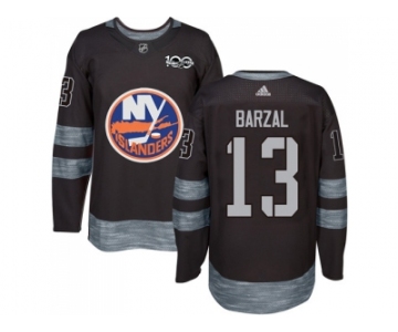 Men Adidas New York Islanders #13 Mathew Barzal Black 1917-2017 100th Anniversary Stitched NHL Jersey